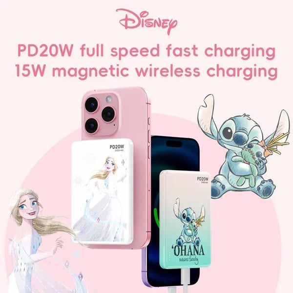 Disney QS-D12 Powerbank Magnetic Wireless 5000mAh Charge ( Stitch / Donald Duck / Zootopia Nick / Animals Marie )