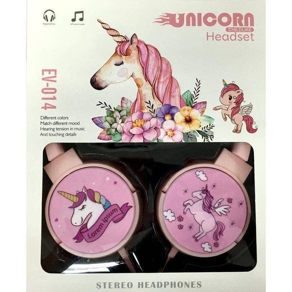 Cartoon Unicorn Wired Earphones Stereo on-ear Headphone Music Sport Headset