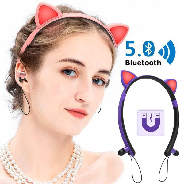 Cat Ears Hairband Magnetic Suction Headphones Bluetooth Headset